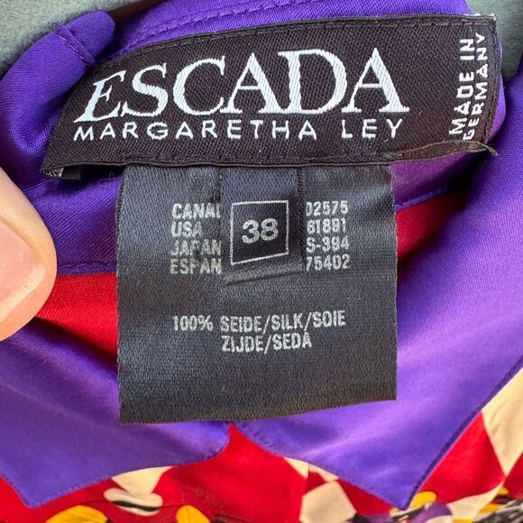 Escada Vintage 1990s 100% Silk Jockey Prize Ribbon Button Down Blouse Size 38 - Picture 5 of 6